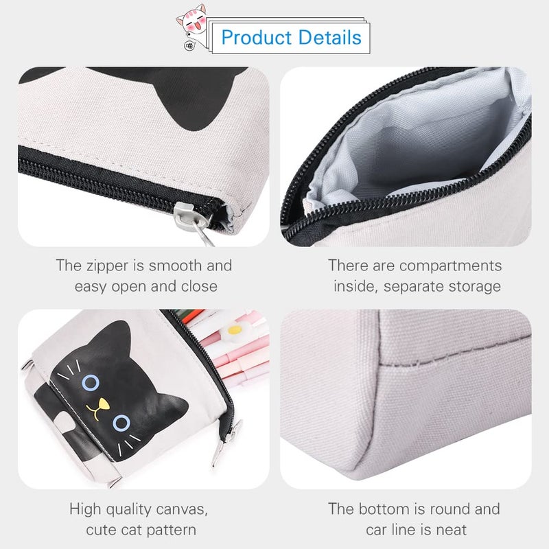 iSuperb Standing Pencil Pouch Pencil Case Cute Cat Telescopic with Zipper Canvas Kwaii Cartoon Pencil Bag Stationery Box for Kids Girls Boys School Supplies 7.5 x 4.9 x 3.0inch/4.1x 3.0inch - Image 2